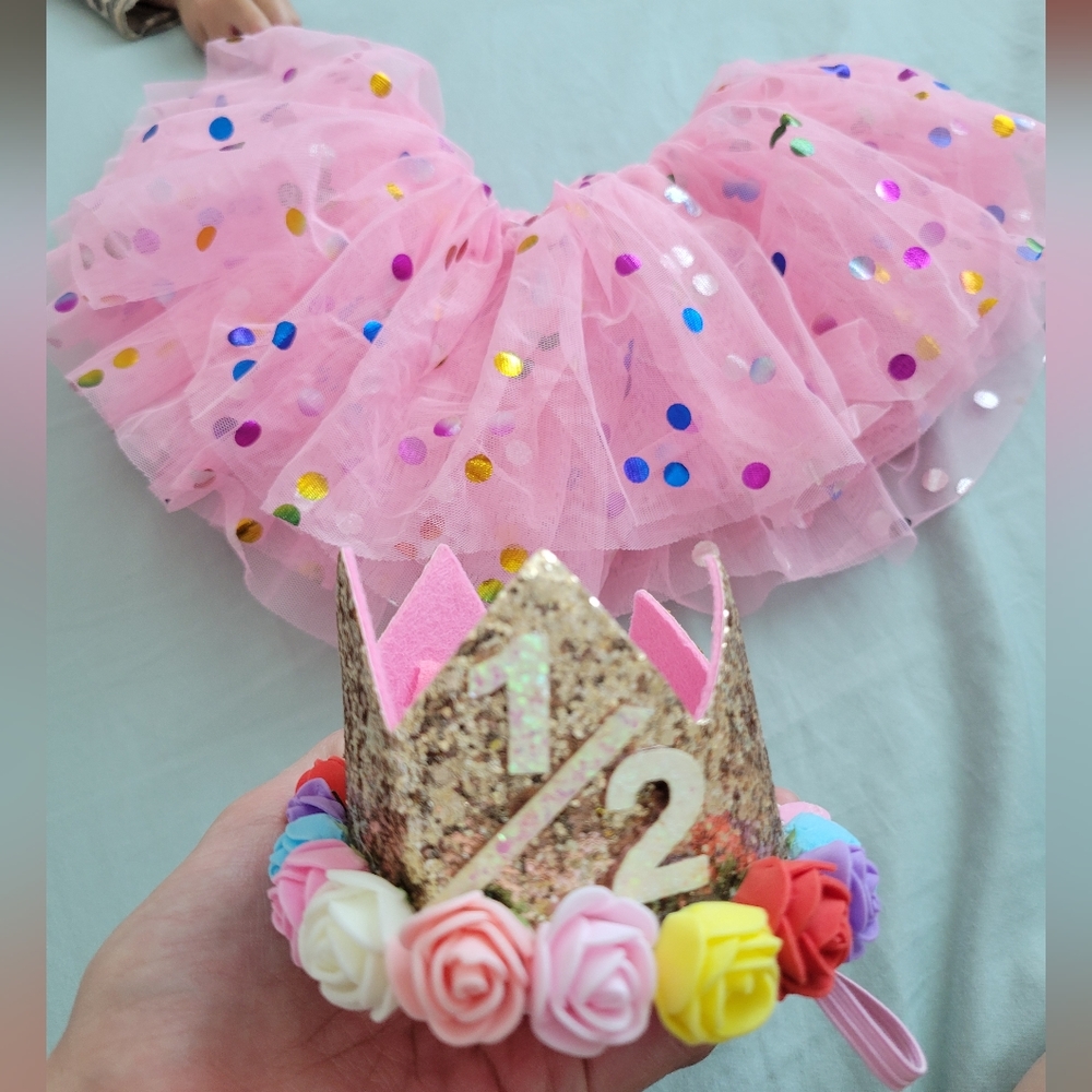 Happy Half Year 6 months Birthday tutu and crown